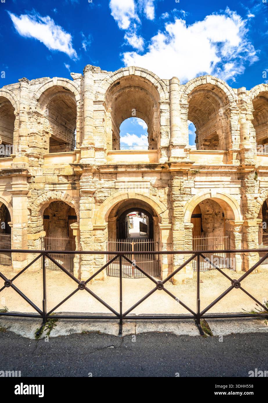 Arles, France. Town of Arles Amphitheatre ancient arches view. Southern ...