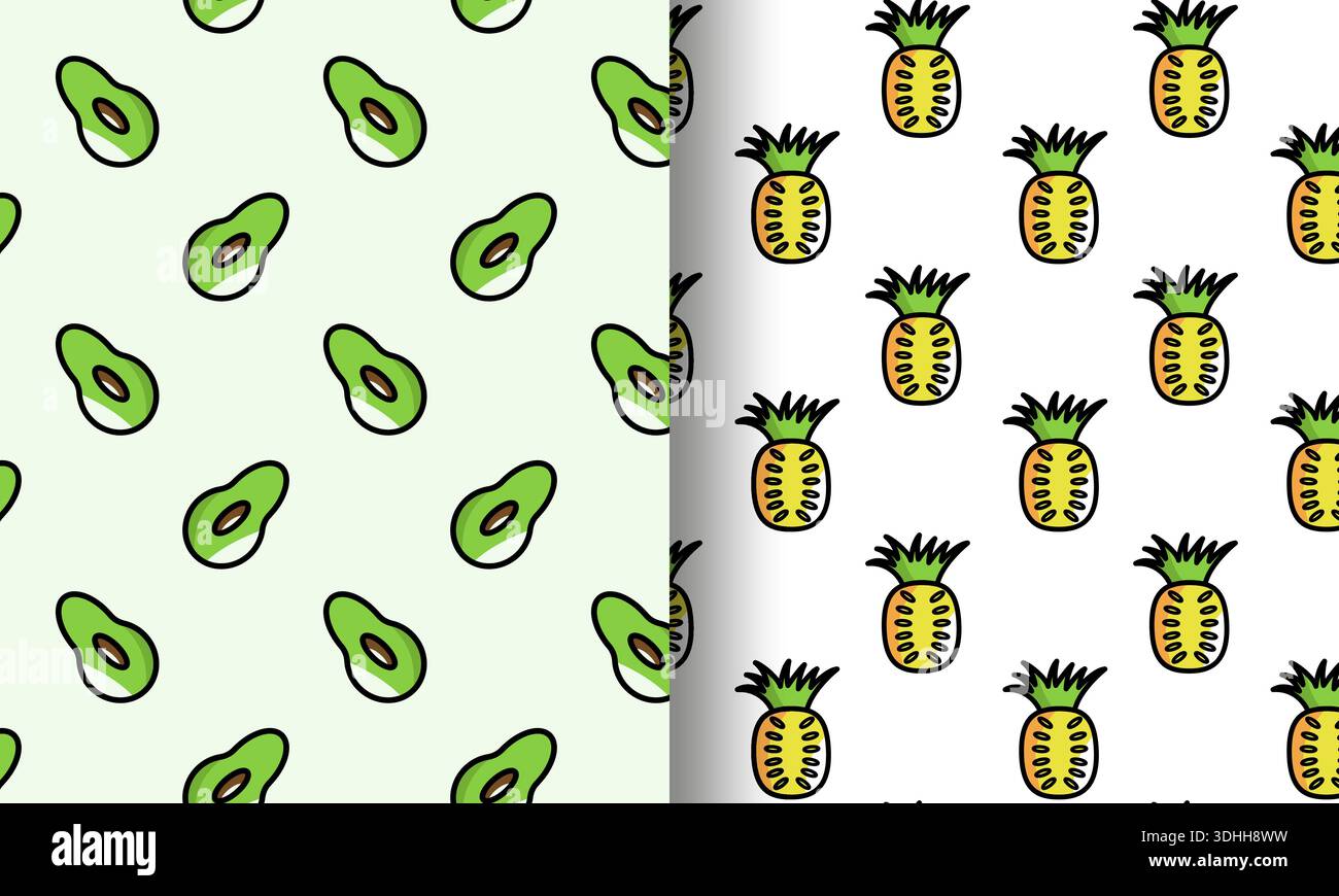 Fruit Pattern Duo Avocados Pineapples Stock Vector