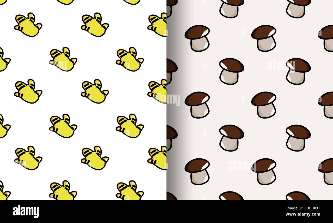 Vegetable Pattern Duo Ginger Mushrooms Stock Vector
