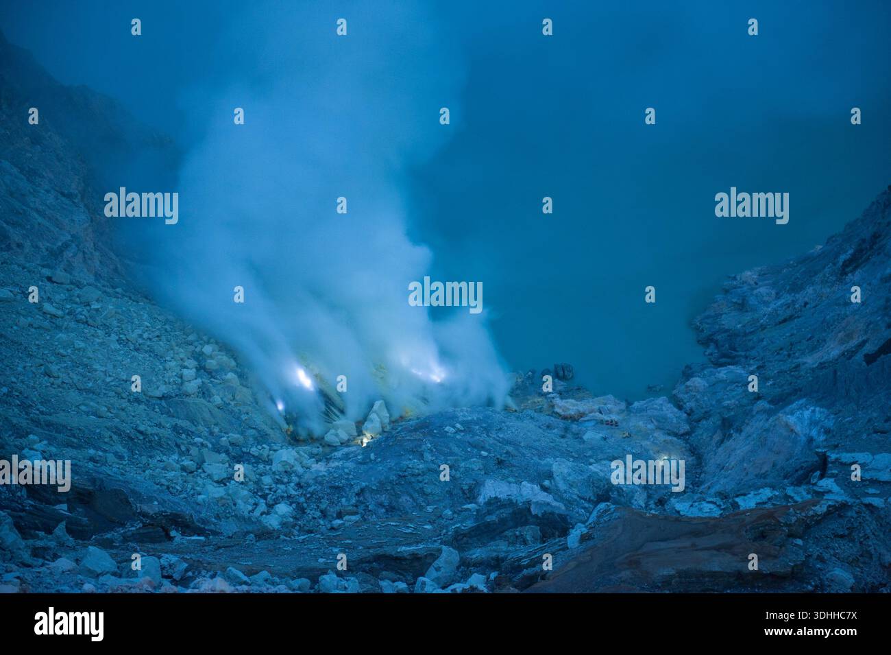 Java Blue Flames Kawah Ijen Indonesia Blue flames rise from the sulphur ducts of Ijen ...
