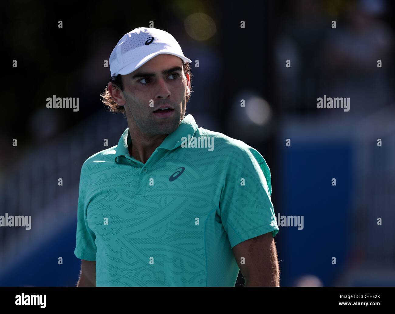 Melbourne, Australia. 22nd Jan, 2026. Eliot Spizzirri reacts during the men's singles 2nd round match between Wu Yibing of China and Eliot Spizzirri of the United States at the Australian Open tennis tournament in Melbourne, Australia, Jan. 22, 2026. Credit: Ma Ping/Xinhua/Alamy Live News Stock Photo
