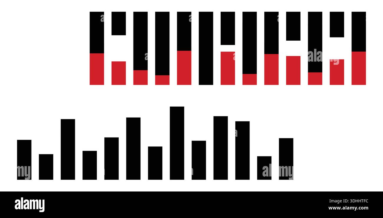 Abstract Bar Chart With Black And Red Stripes For Data Visualization And Design. Stock Vector