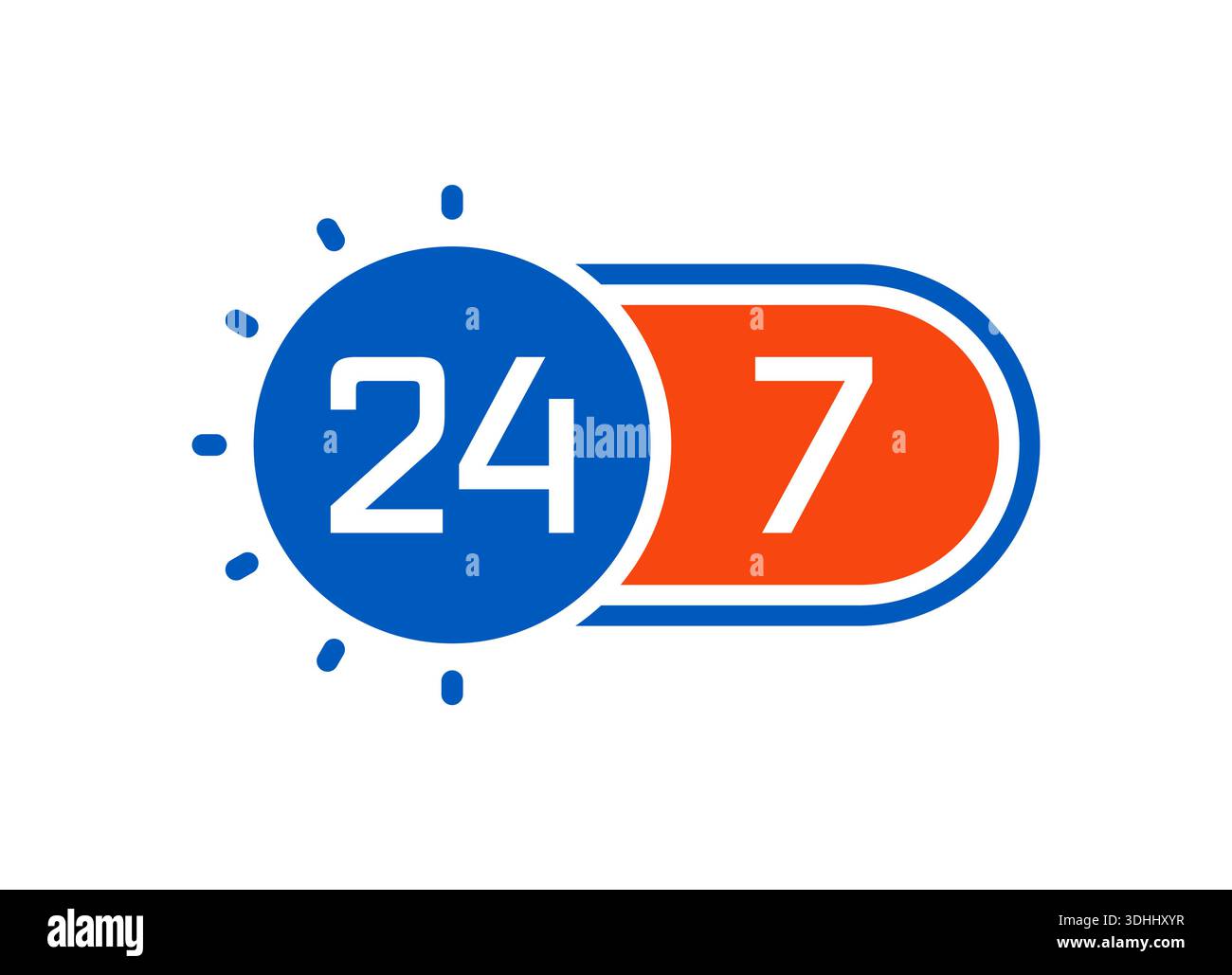 orange-blue 24-7 concept. 24-7 logo for business. Stock Vector
