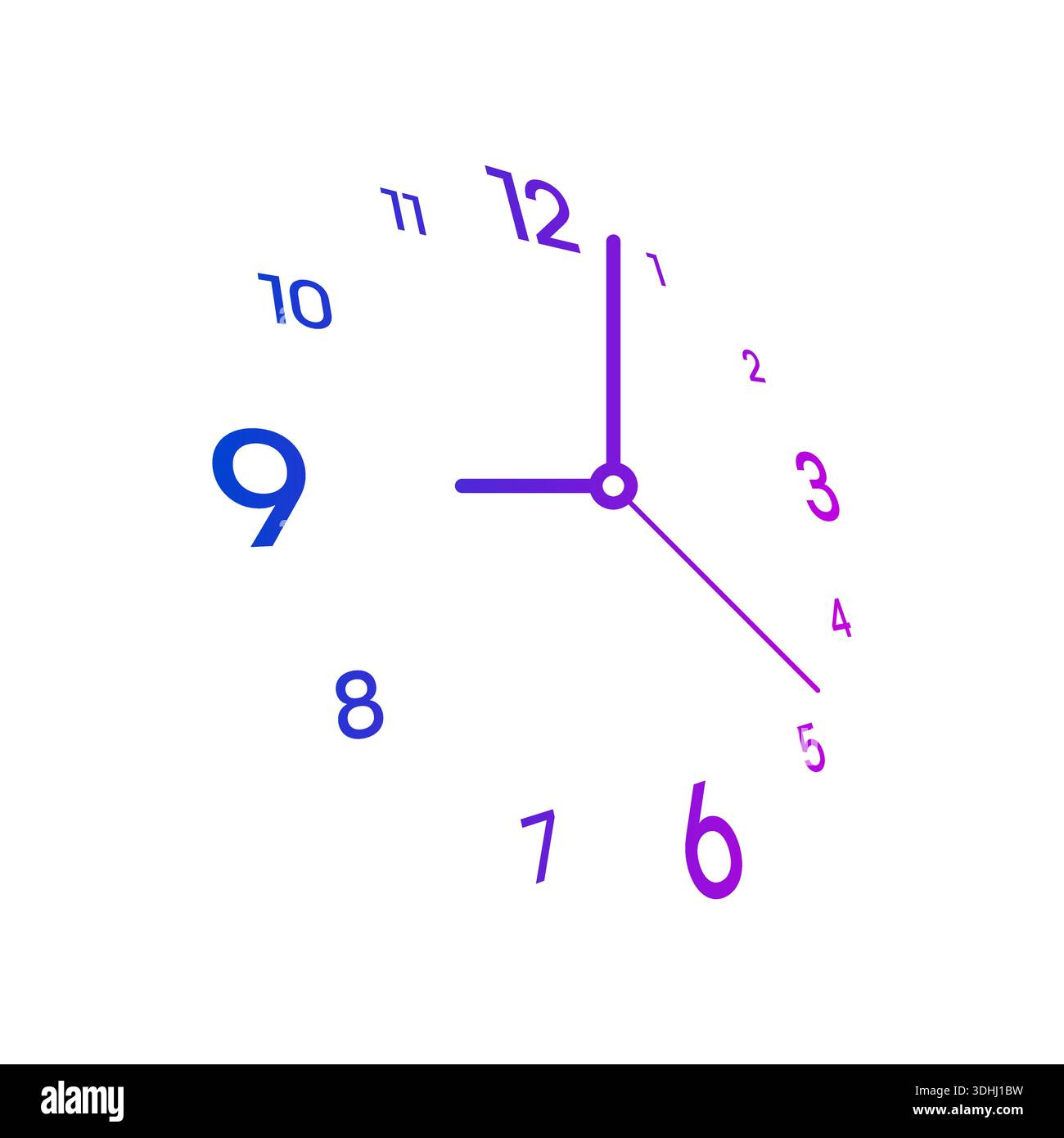perspective, wall clock interface with numbers. wall clock concept with numbers Stock Vector