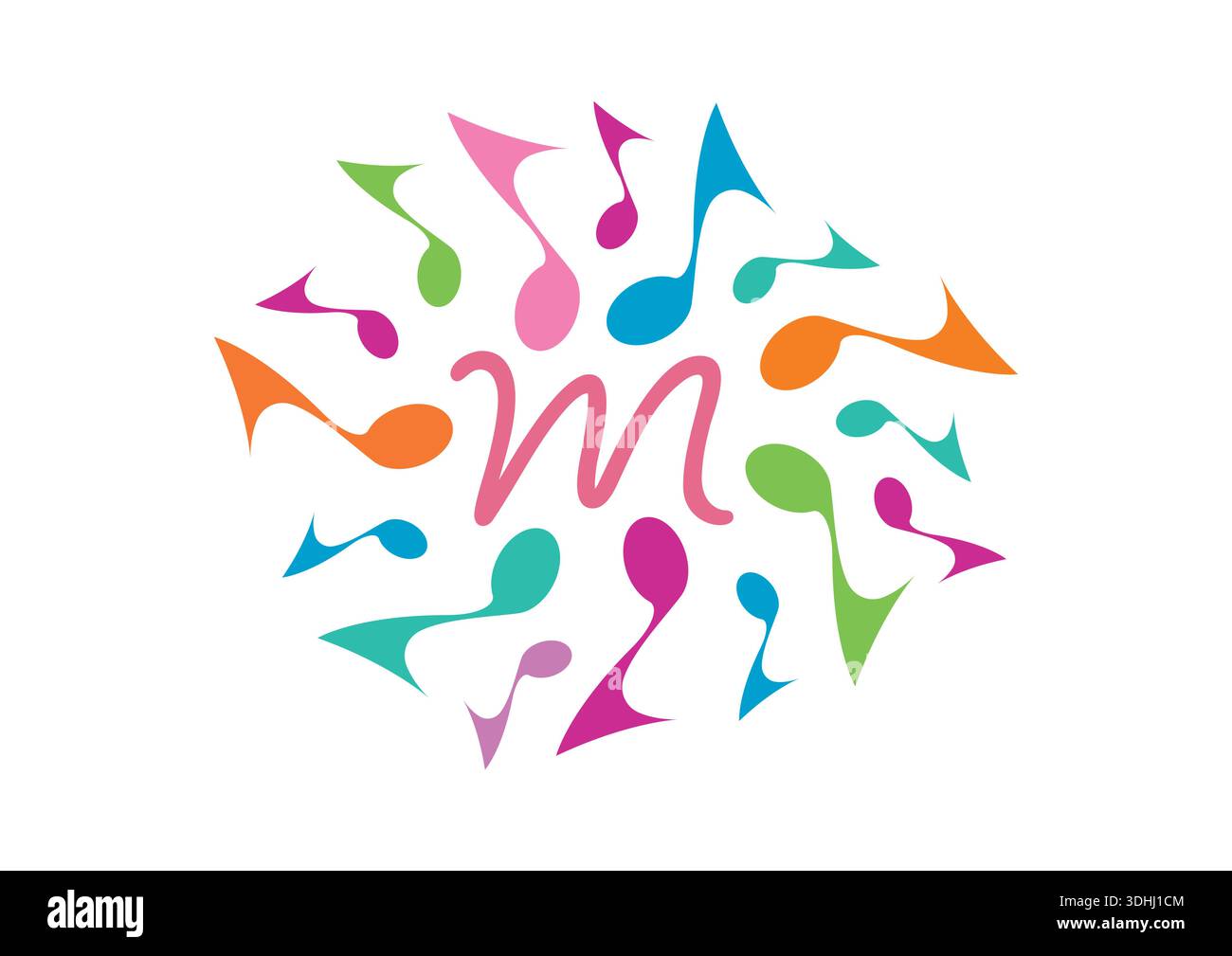 rotating musical notes and letter m. vector musical notes concept Stock Vector