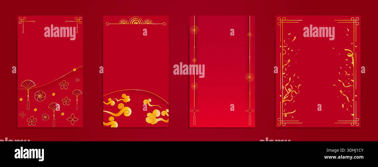 Chinese red envelopes with golden pattern. Vector realistic ...