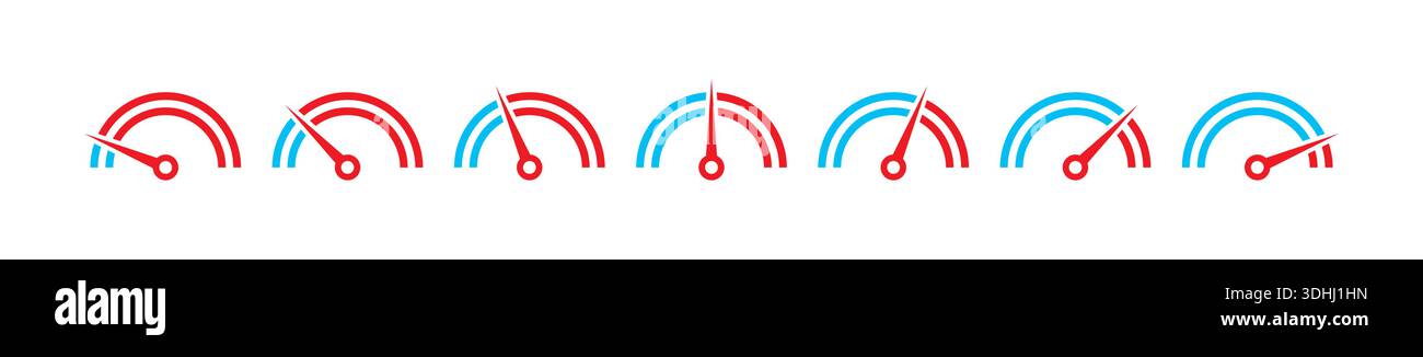 red-blue semicircular speedometer. seven-step dial interface. seven-step speedometer Stock Vector