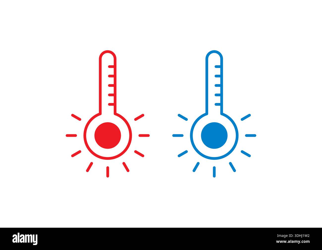 red thermometer, blue thermometer. thermometer set on white background. Stock Vector
