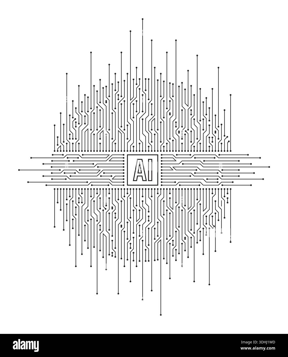 Round AI background on white background. Electronic artificial intelligence background. AI interface for business, technology world Stock Vector