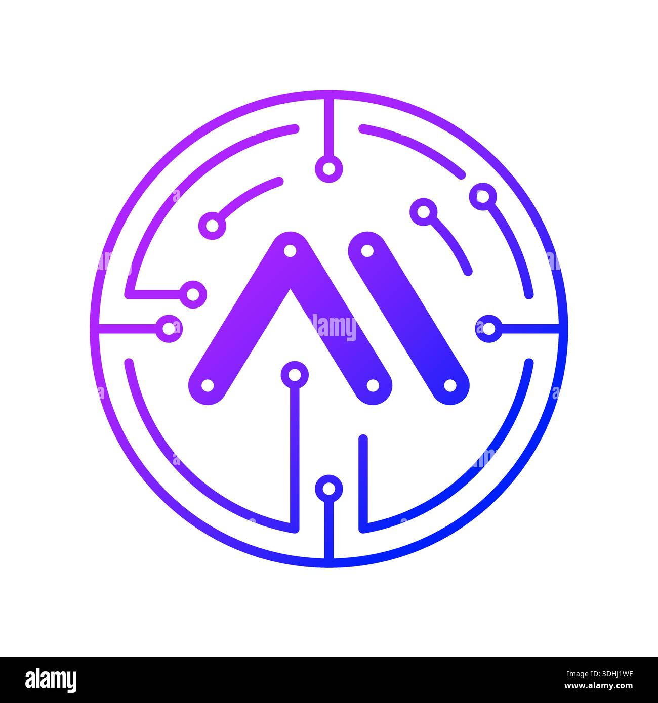 round electronic circuit and AI concept. AI logo. artificial intelligence concept for business, technology world Stock Vector