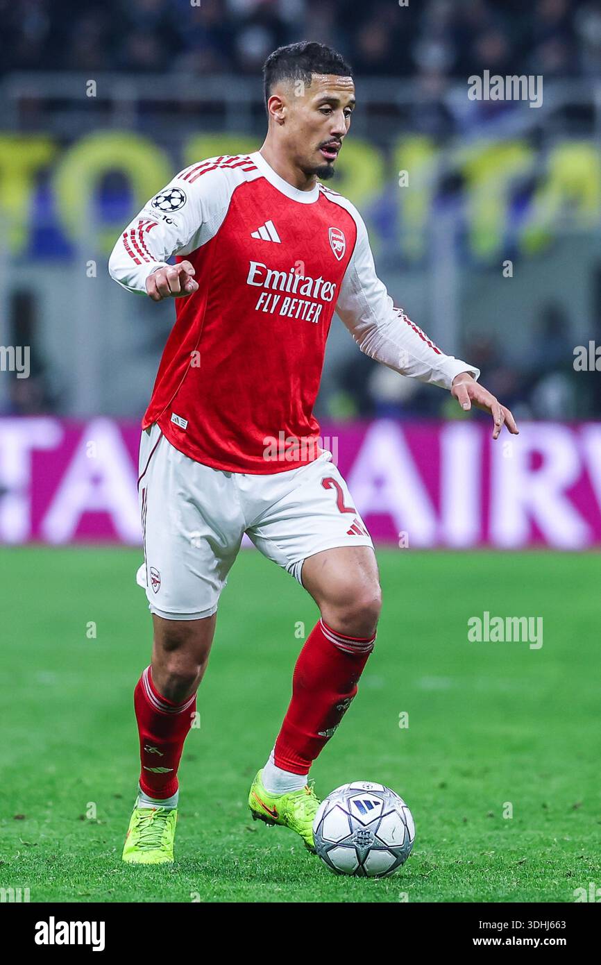 William Saliba of Arsenal FC seen in action during UEFA Champions ...