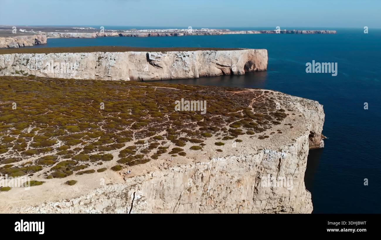 aerial view of rugged coastal limestone formation, dramatic cliff with ...