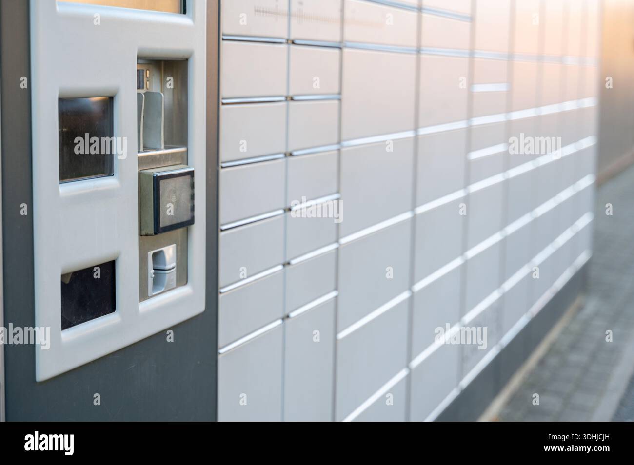 Parcel Locker Logistics Parcel locker station is shown with service and payment terminal in ...