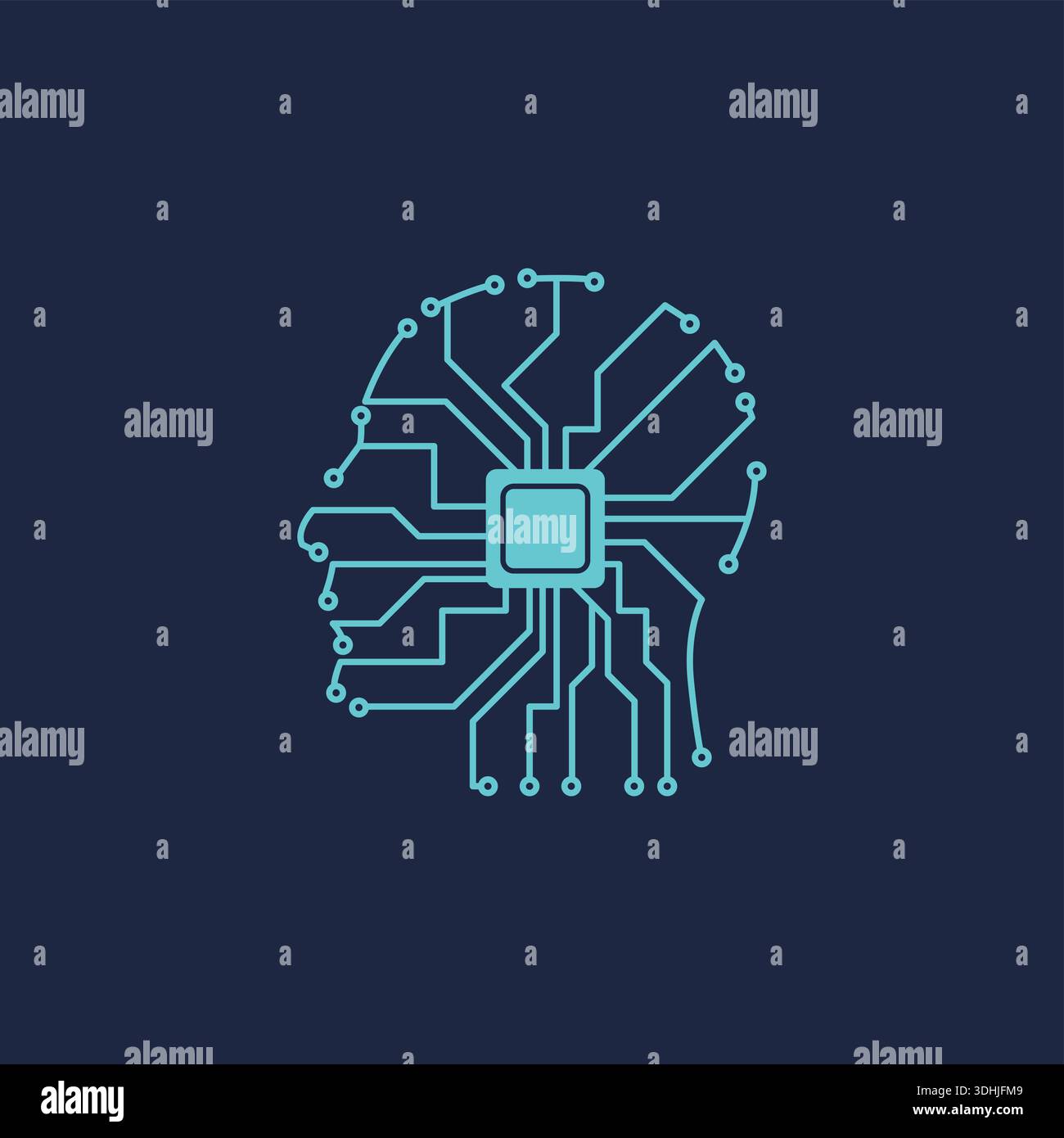 Abstract Human Head Shape Formed By Electronic Circuit Lines Representing Artificial Intelligence And Digital Technology. Stock Vector