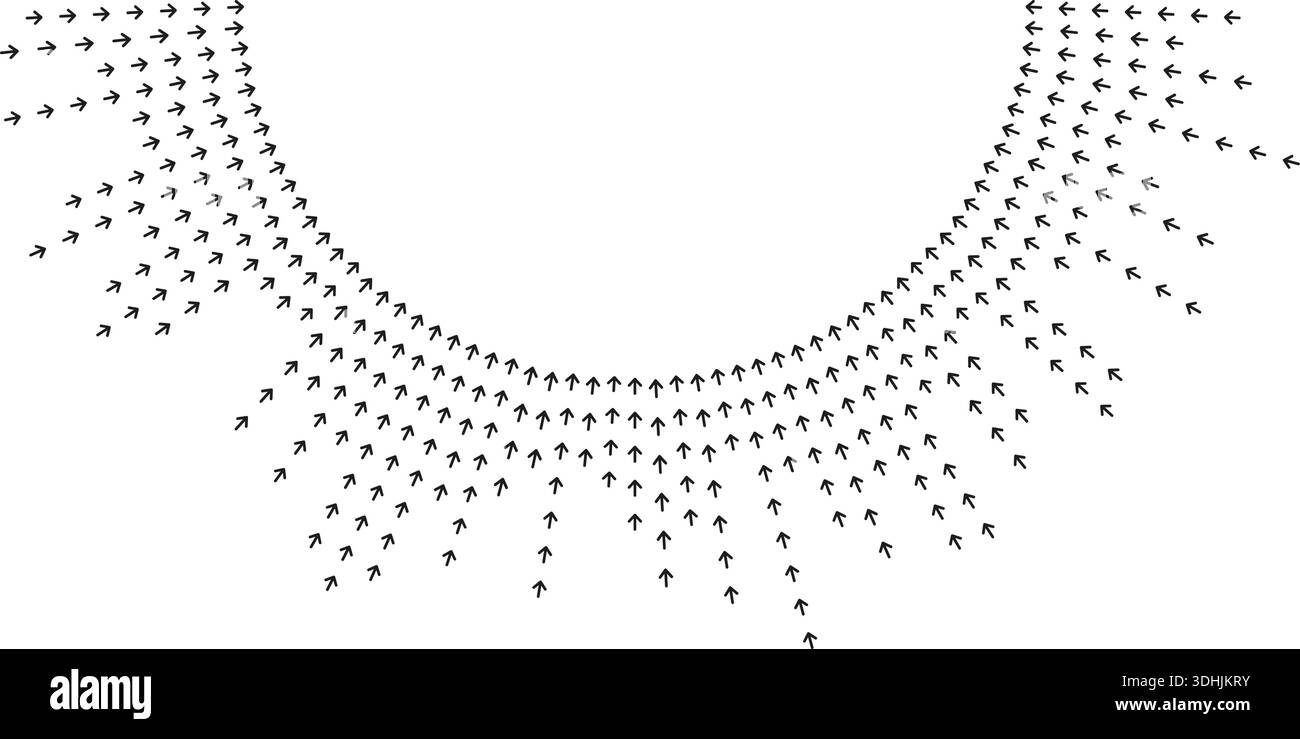 Irregular rays form semicircle around big central space with thickness variation. Stock Vector