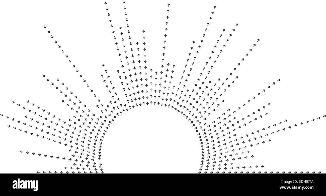 Long rays form irregular semicircular radial pattern with space center. Stock Vector