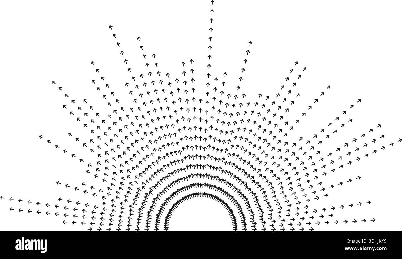 Big semicircle of irregular rays around empty circular space. Stock Vector