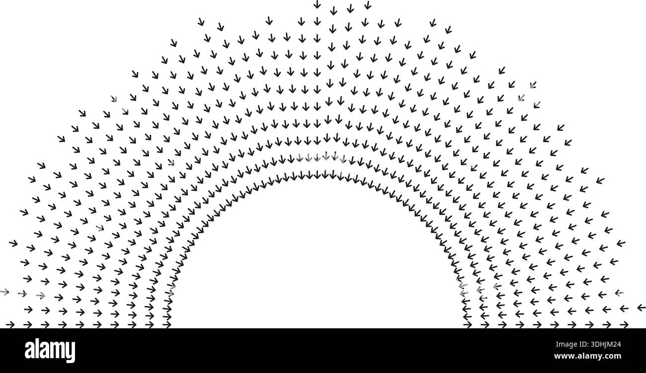 Big semi-circle of irregular rays around empty circular space. Stock Vector