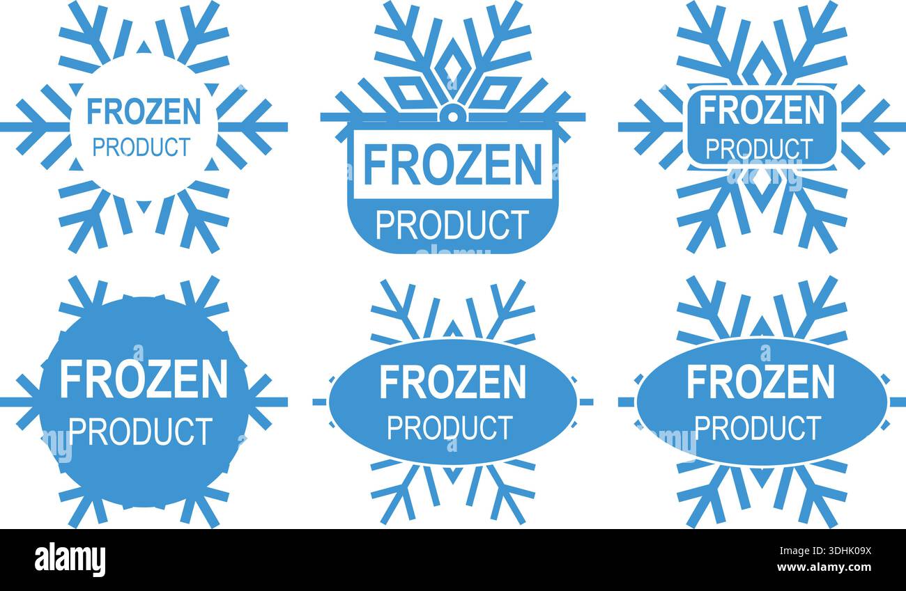 Frozen product labels used to identify and mark frozen food items Stock Vector