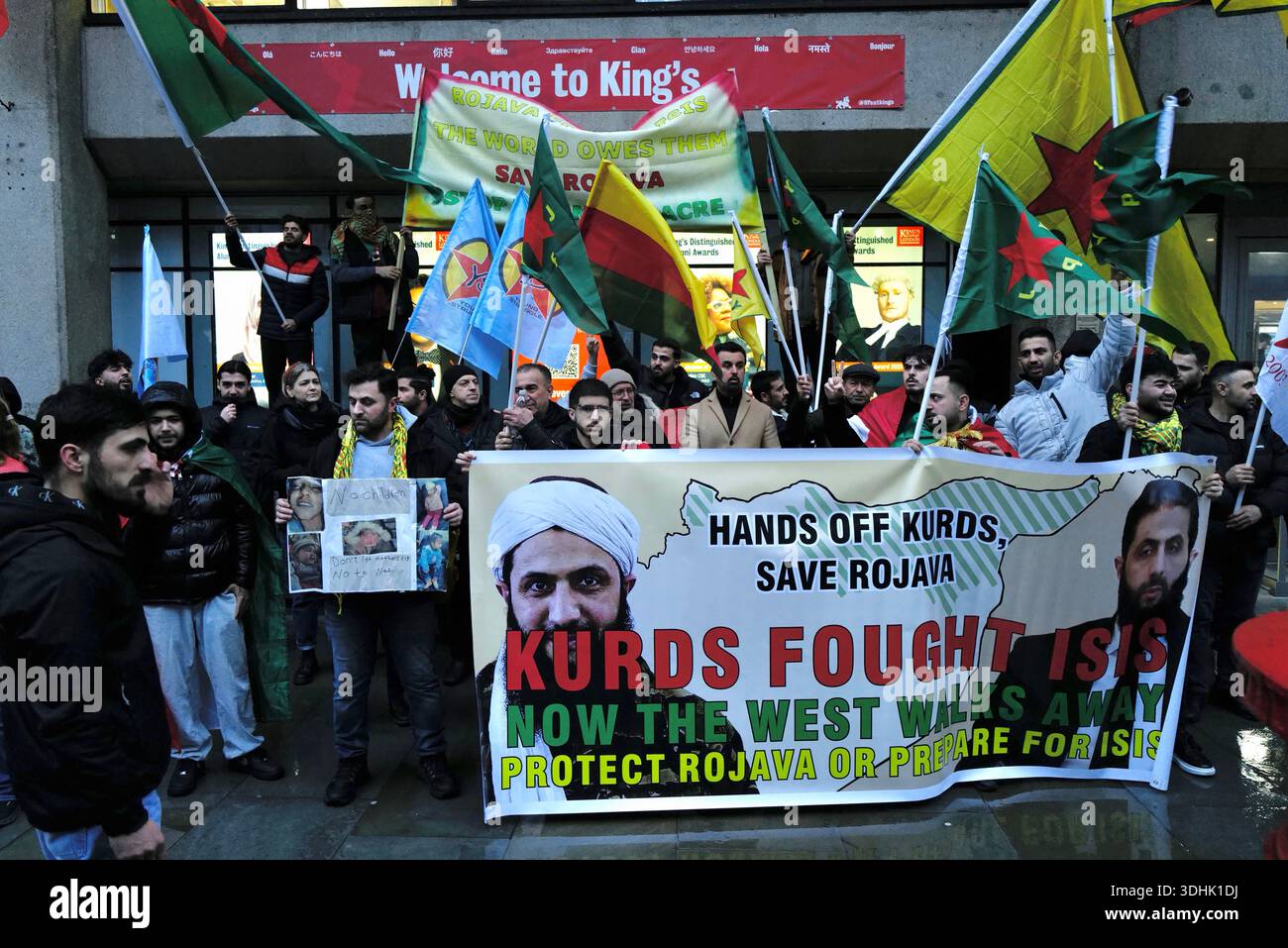 Protesters assemble at King's College London on the Strand to demand ...