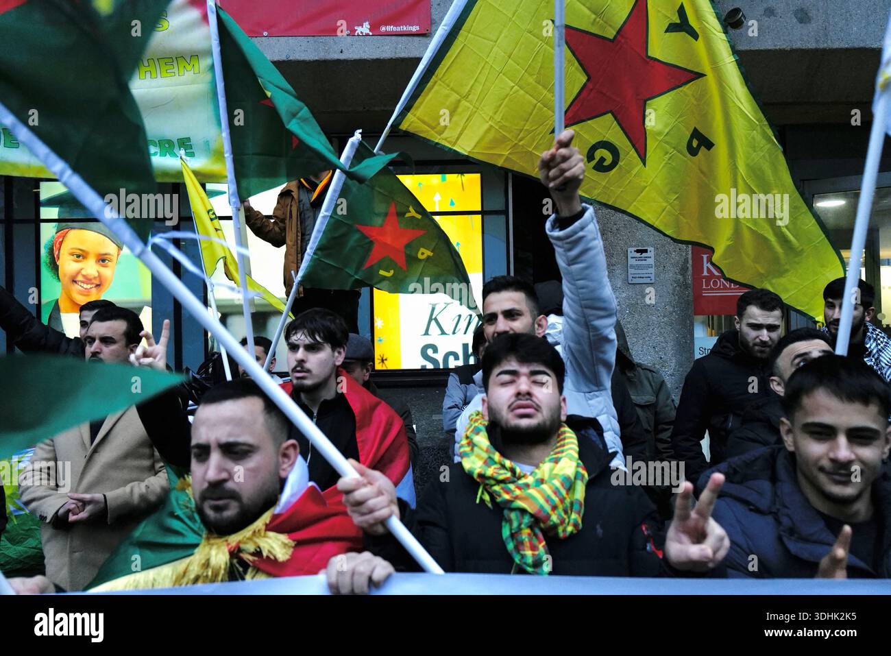 Protesters assemble at King's College London on the Strand to demand ...