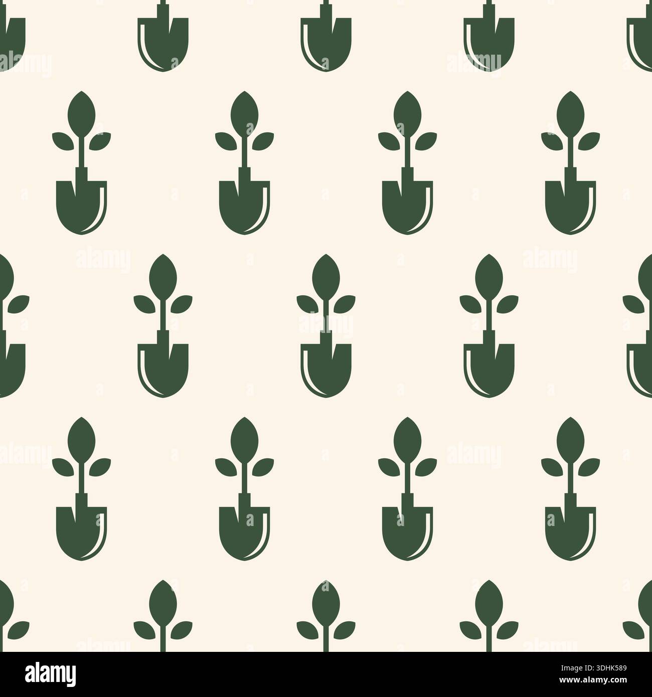 Planting Plants Vector Seamless Pattern Vector. Garden Background Design Stock Vector