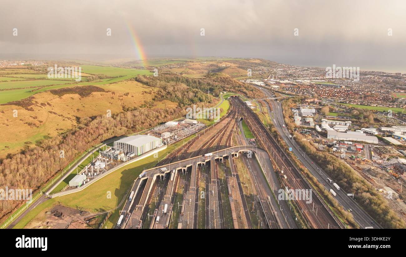 Aerial view of the Ashford Road intersection with a rainbow over the ...