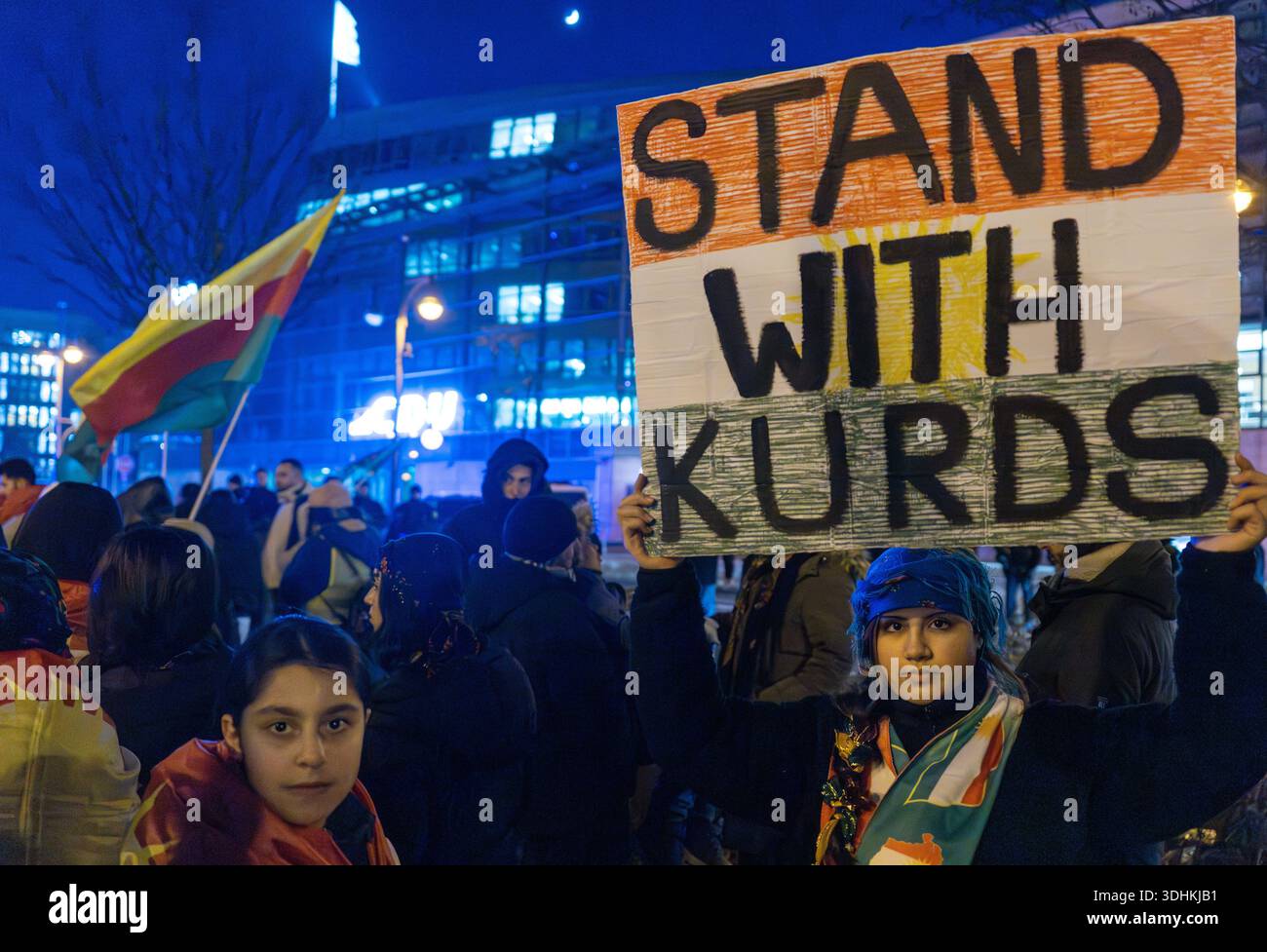 Kurds Rojava Berlin, Germany. 22nd Jan, 2026. Participants in a demonstration for ...