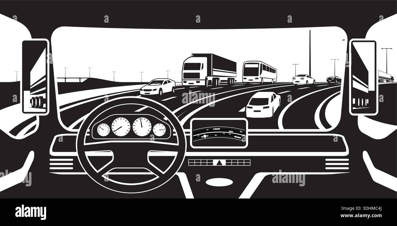 View from truck to highway - vector illustration Stock Vector