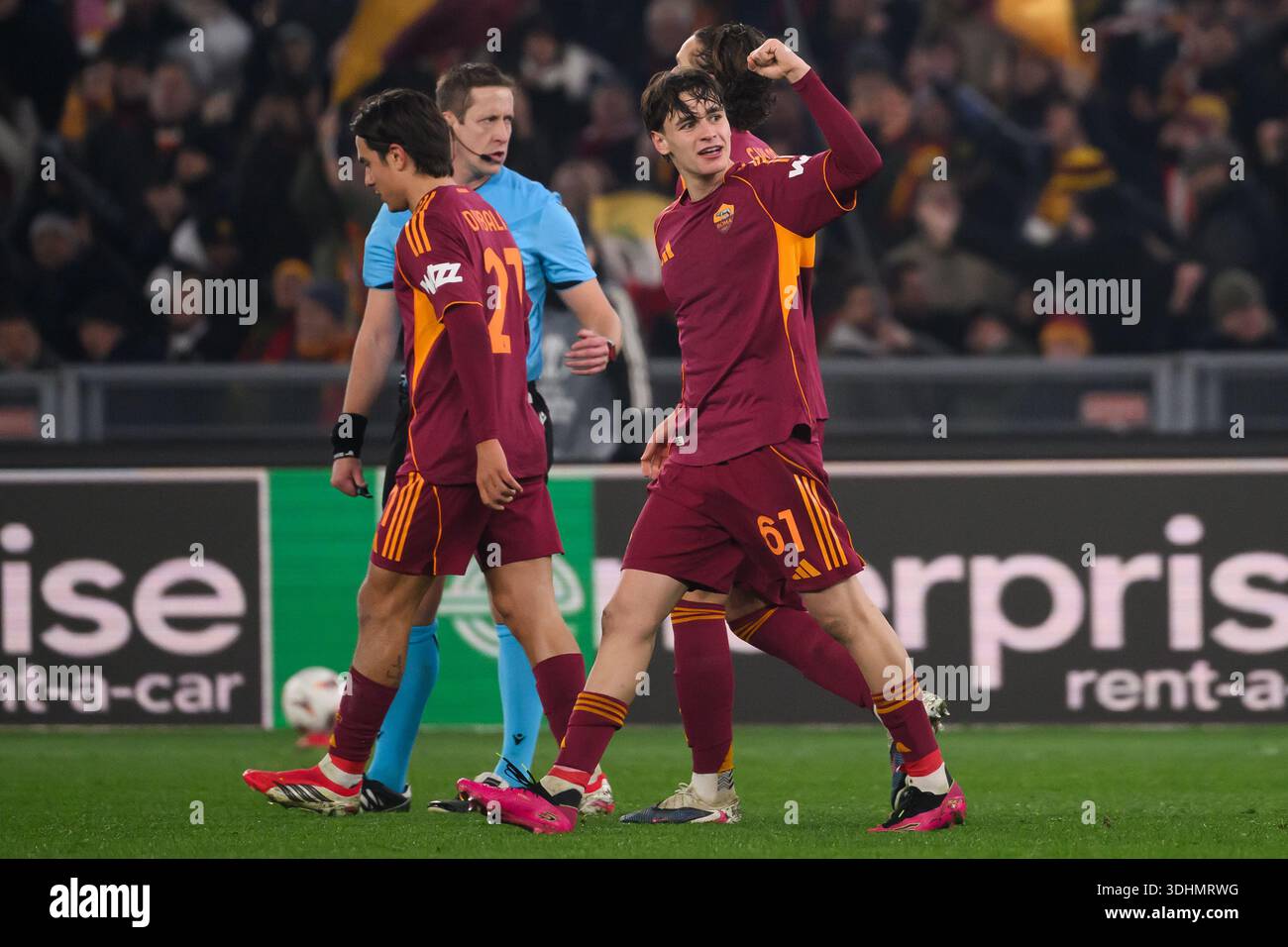 Niccolo Pisilli of AS Roma celebrates after scoring the goal of 2-0 ...