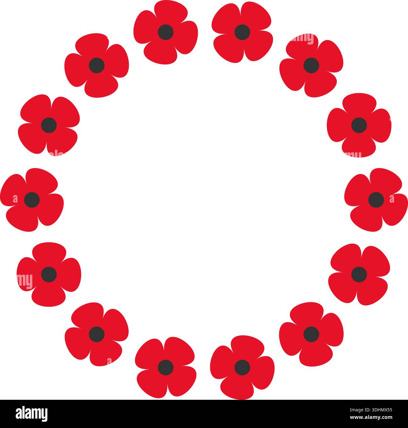 Red poppy flower wreath on transparent background for Remembrance Day ...