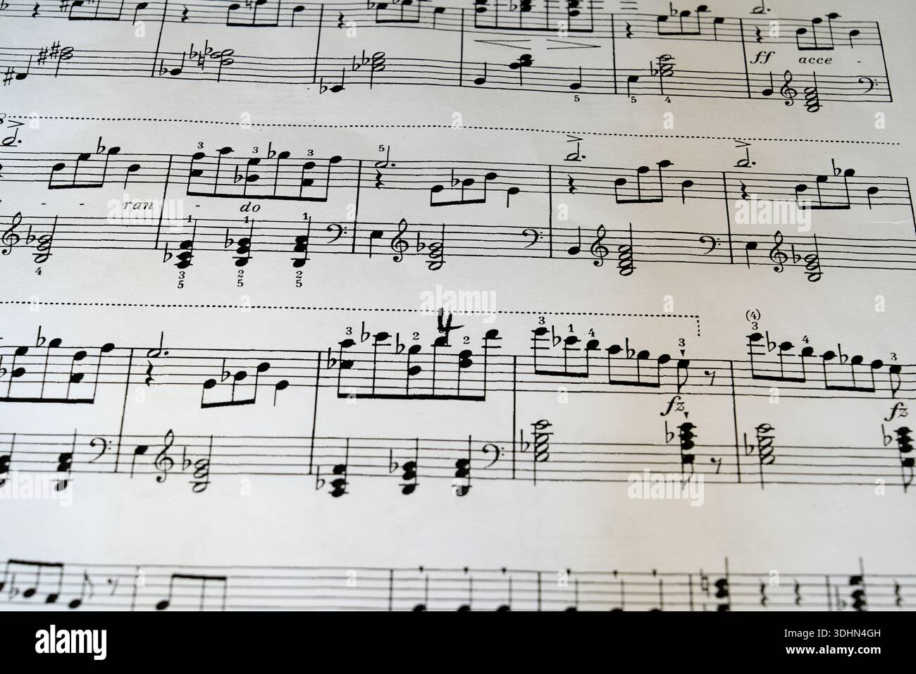 Musical notes and symbols appear on a sheet of music organized for ...