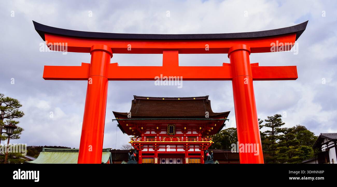 Torii gate, a traditional Japanese gate, serves as entrance to Shinto ...