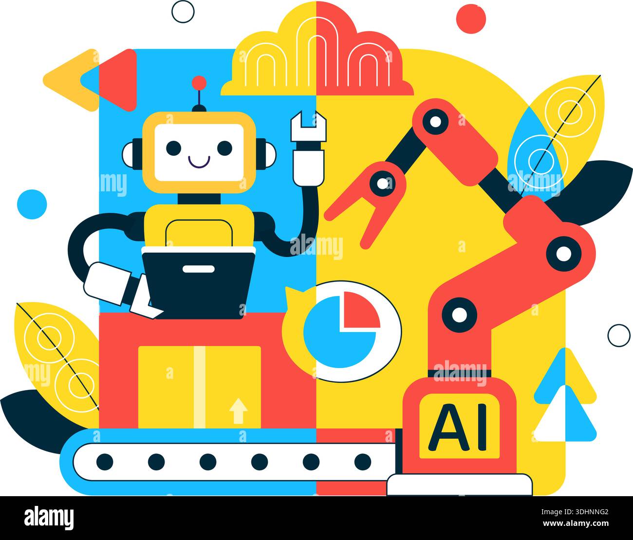 AI Robotics In Industry Vector Illustration Featuring Smart Automation ...