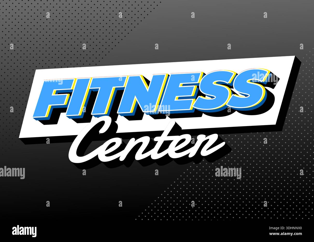 Bold retro style text reading Fitness Center on a gradient background. - Stock Image