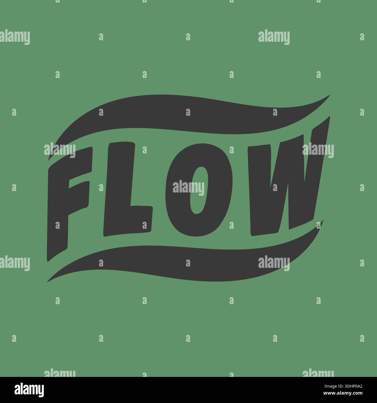 Stylized curved flow lettering on a muted green square with a bold ...