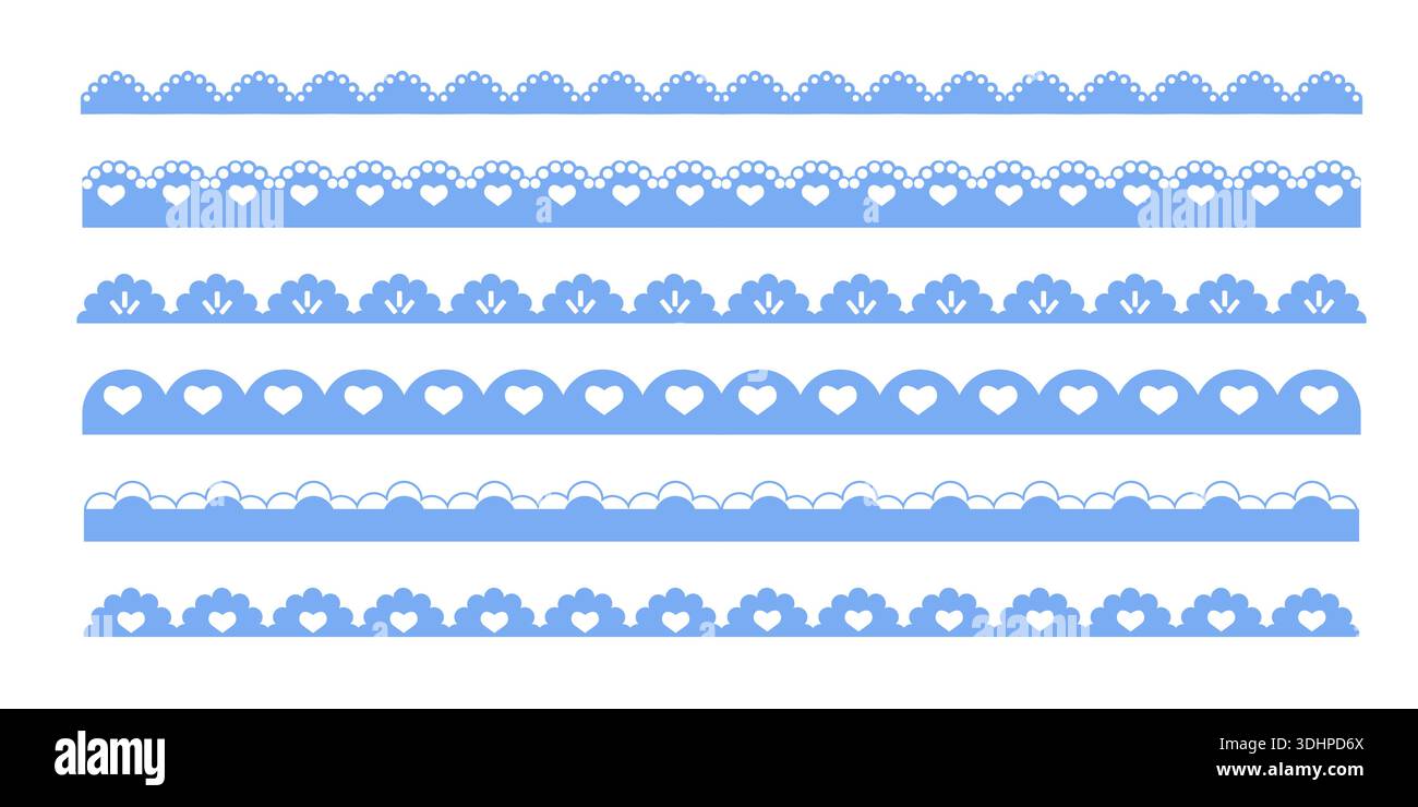 Scalloped edge blue lace border, cute textile frill stripe