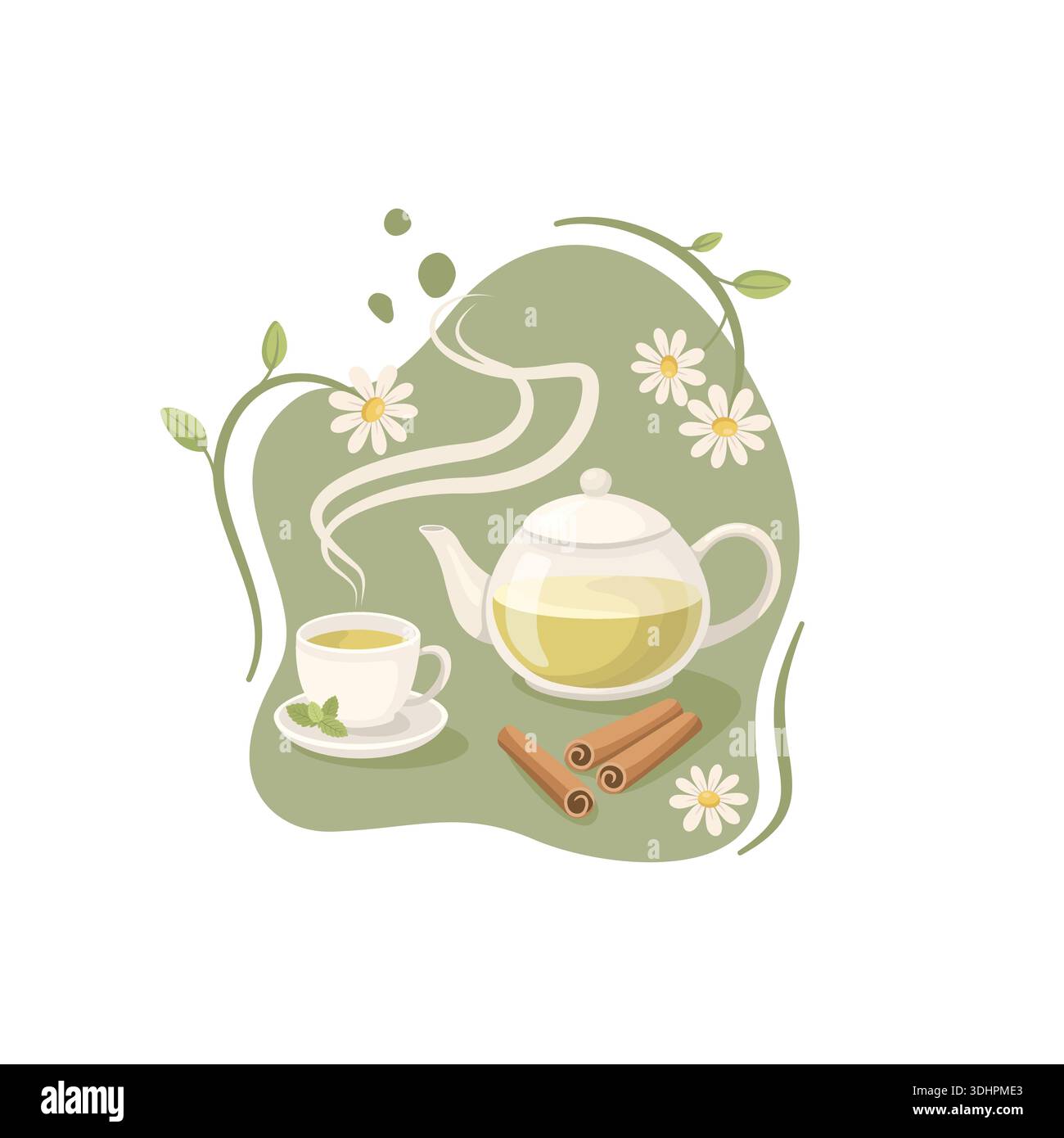 Herbal Tea Set With Flowers Stock Vector