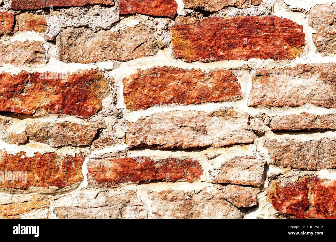 Weathered rough stone wall as creative background. Grunge brick wall texture background Stock Photo