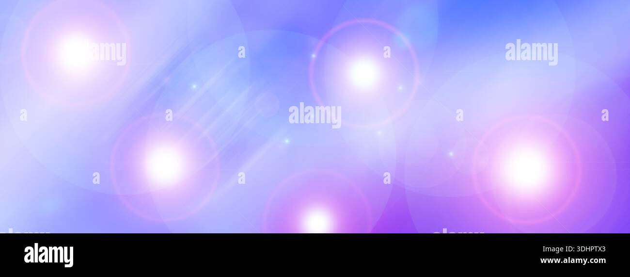 Long banner, gradient. Blurred blue lilac background with len flare effect. Stock Photo