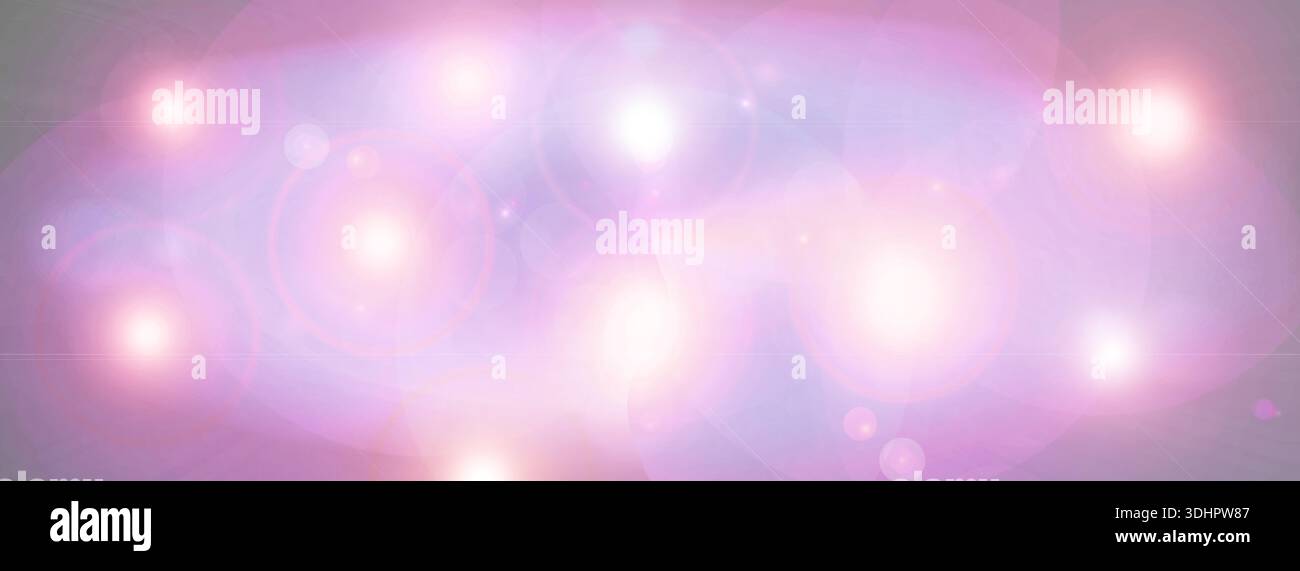 Long banner, gradient. Blurred soft lilac background with len flare effect. Stock Photo