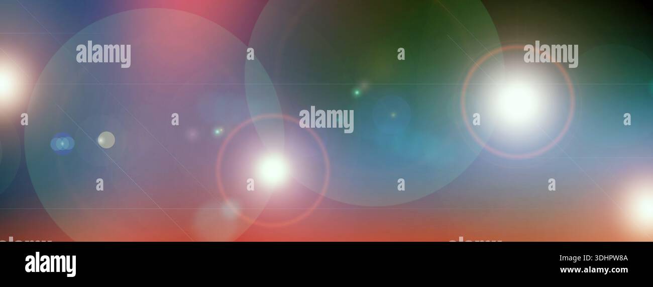 Long banner, gradient. Blurred colored background with len flare effect. Surreal worlds Stock Photo