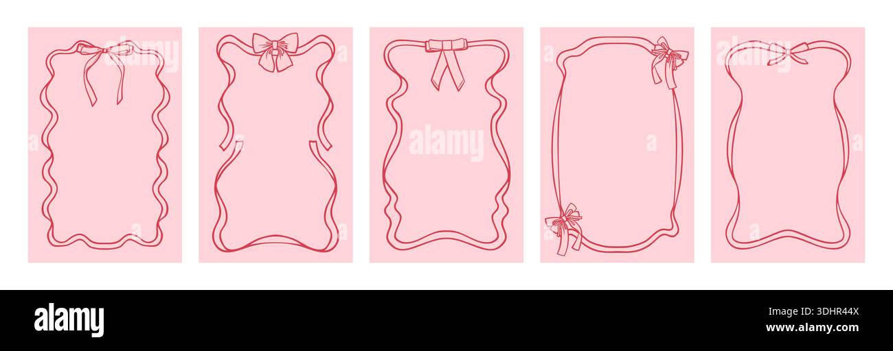 Frame card set with bows ribbons in vintage Hand drawn doodle style ...