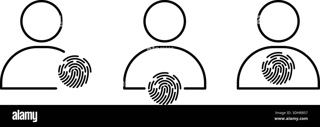 Biometric User Identification Icon Set Fingerprint Authentication and Personal Security Vector Illustration Stock Vector