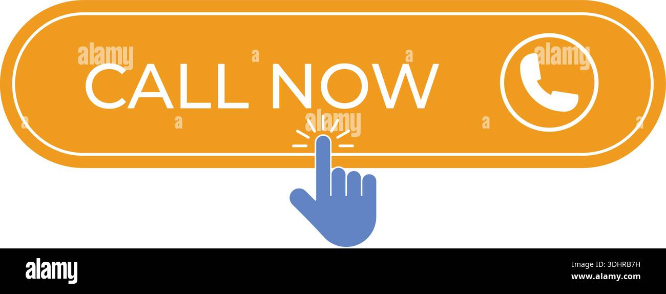 Call Now Button with Hand Cursor Click Yellow Web Interface Element for Contact and Customer Support Vector Illustration Stock Vector