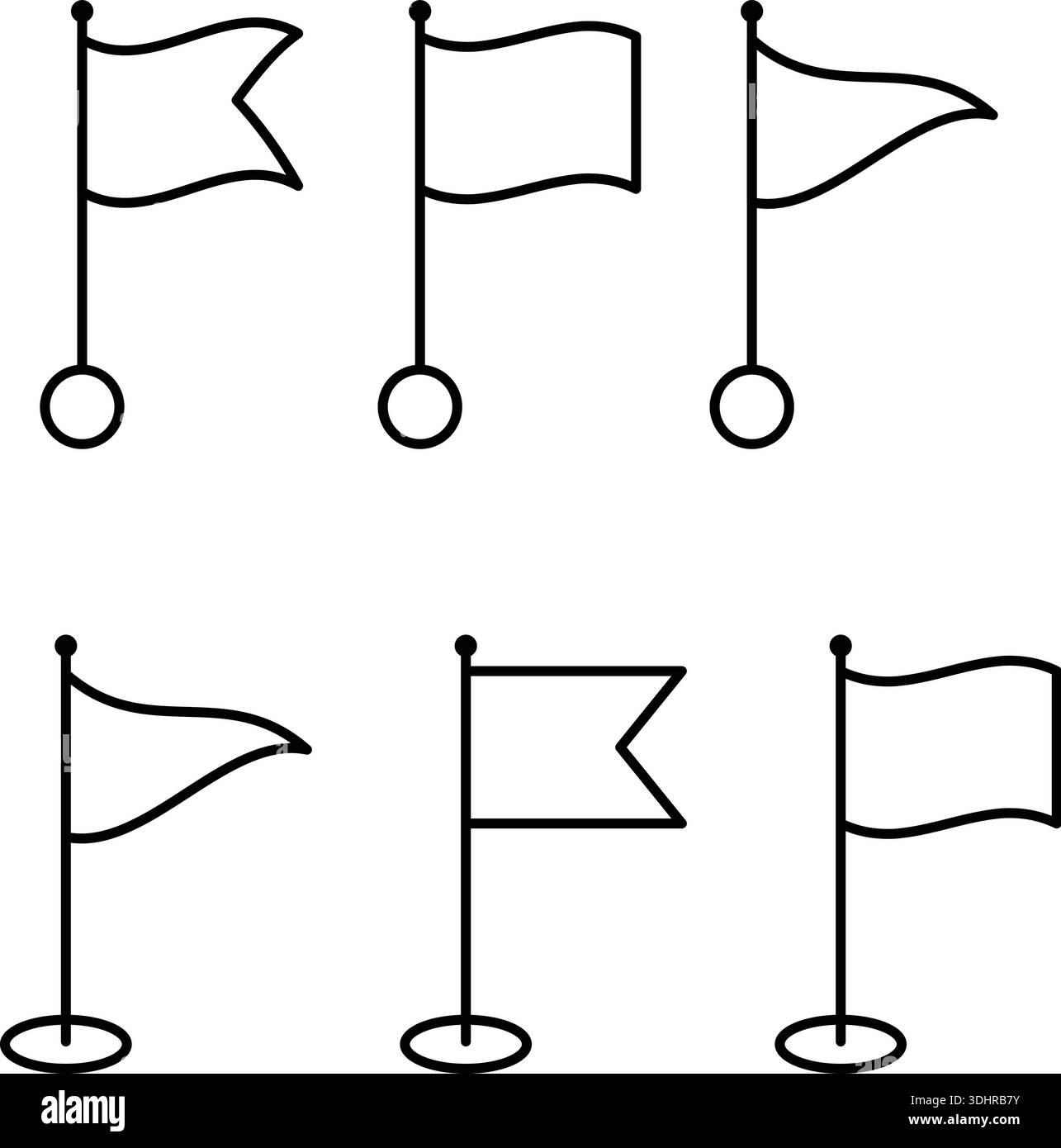 Flag Icon Set Vector Line Art Illustrations for Location Marking and Map Navigation Stock Vector