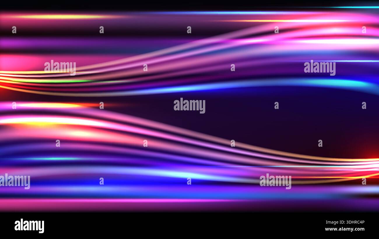 High speed motion blur with neon laser trails and glowing data streams ...