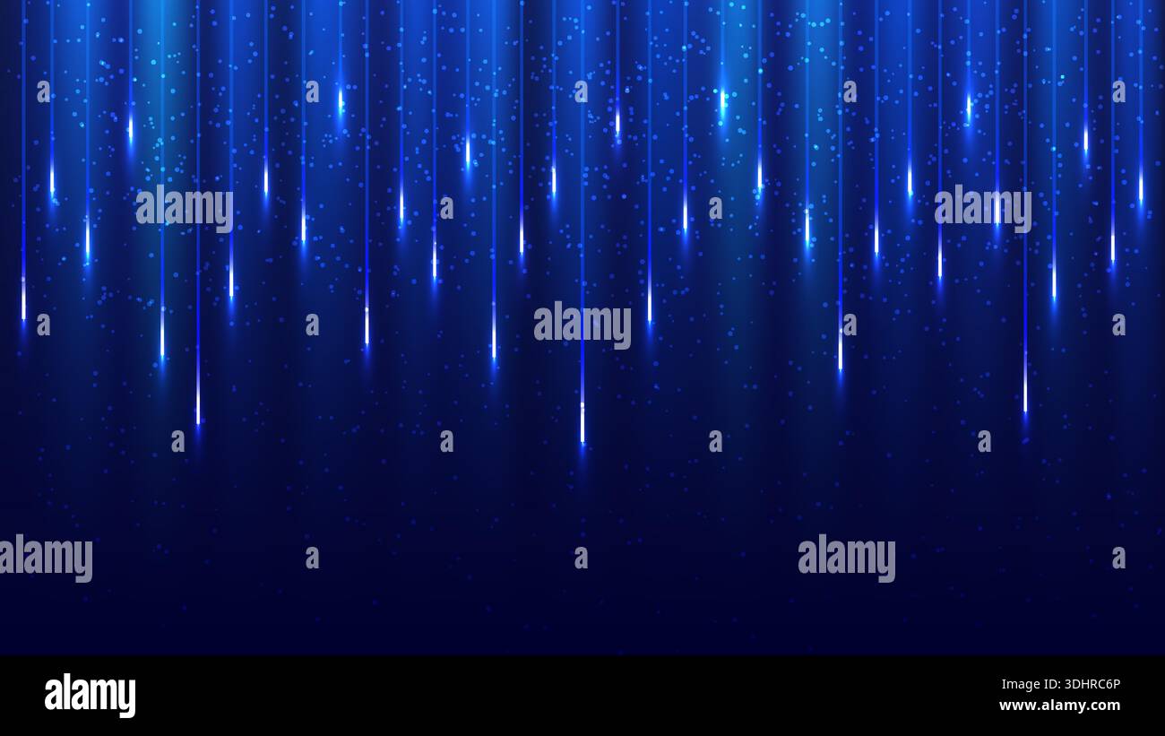 abstract blue background glowing vertical light streaks descend through ...