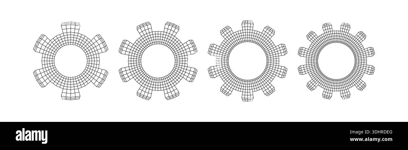 Monochrome Wireframe Grid Gear Cog Set. Abstract Geometric Gear Cog ...