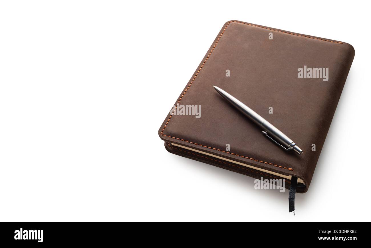 notebook in a brown cover on a white isolated background Stock Photo